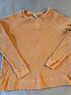 North Face Thermal Women's Size Large Orange Waffle Knit Hiking Outdoors Camping